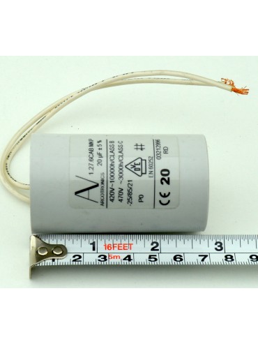 Condensateur 20µF 250V AC 36x92mm - Fil 15 Cm, Pour Lampes, Ballasts - Italfarad 20uF